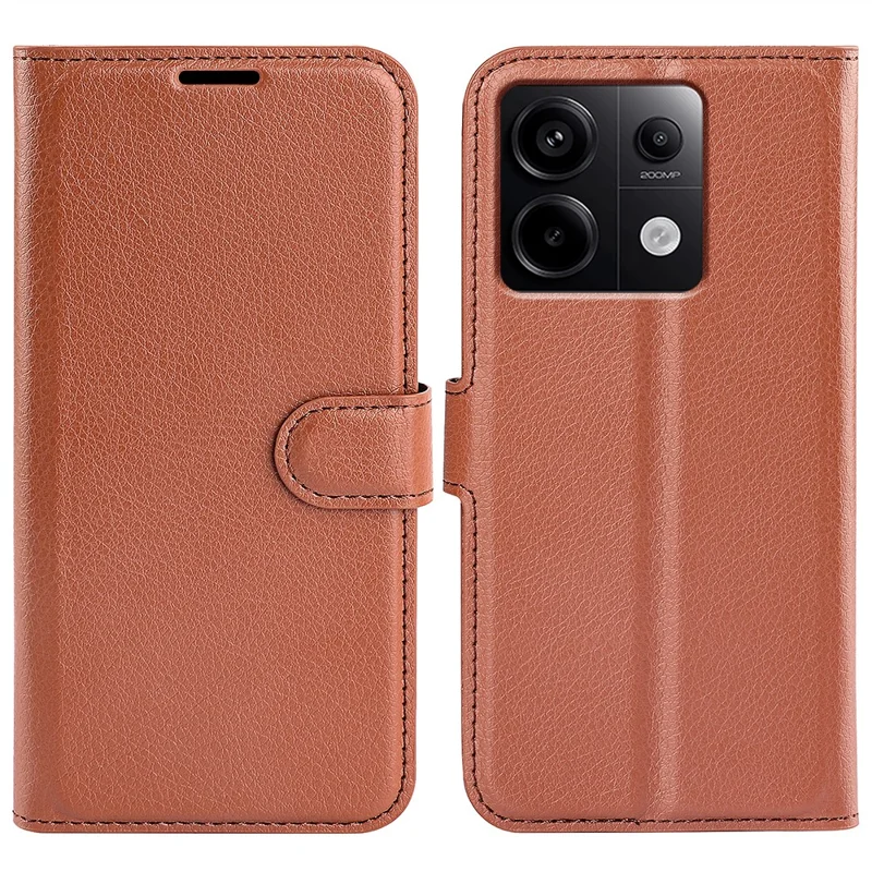 For Xiaomi Redmi Note 13 Pro 5G / Poco X6 5G Case Litchi Texture Leather Phone Shell with Stand - Brown