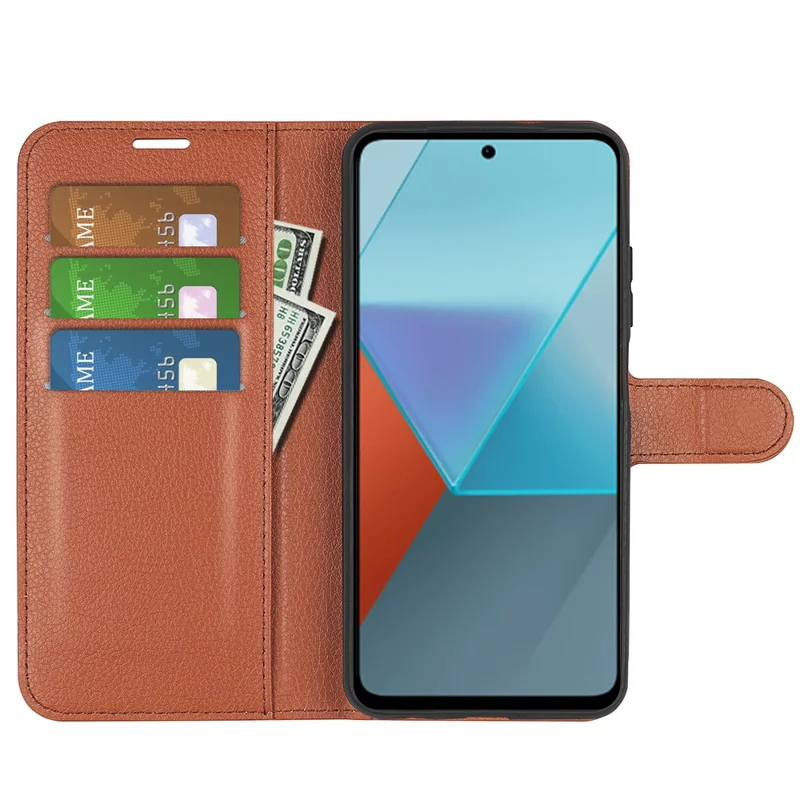For Xiaomi Redmi Note 13 Pro 5G / Poco X6 5G Case Litchi Texture Leather Phone Shell with Stand - Brown
