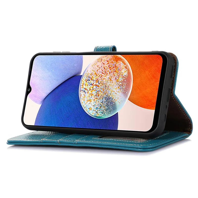 Für Samsung Galaxy S25+ / S24+ Hülle mit Leder-Optik, echtes Rindsleder mit Litschi-Struktur, Wallet-Case - Blau