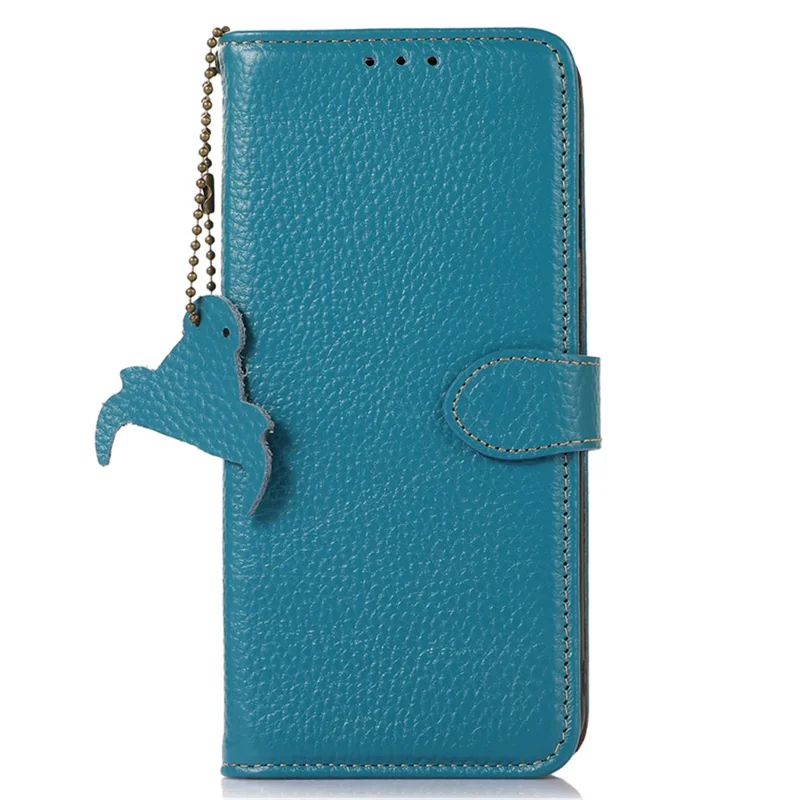 Für Samsung Galaxy S25+ / S24+ Hülle mit Leder-Optik, echtes Rindsleder mit Litschi-Struktur, Wallet-Case - Blau