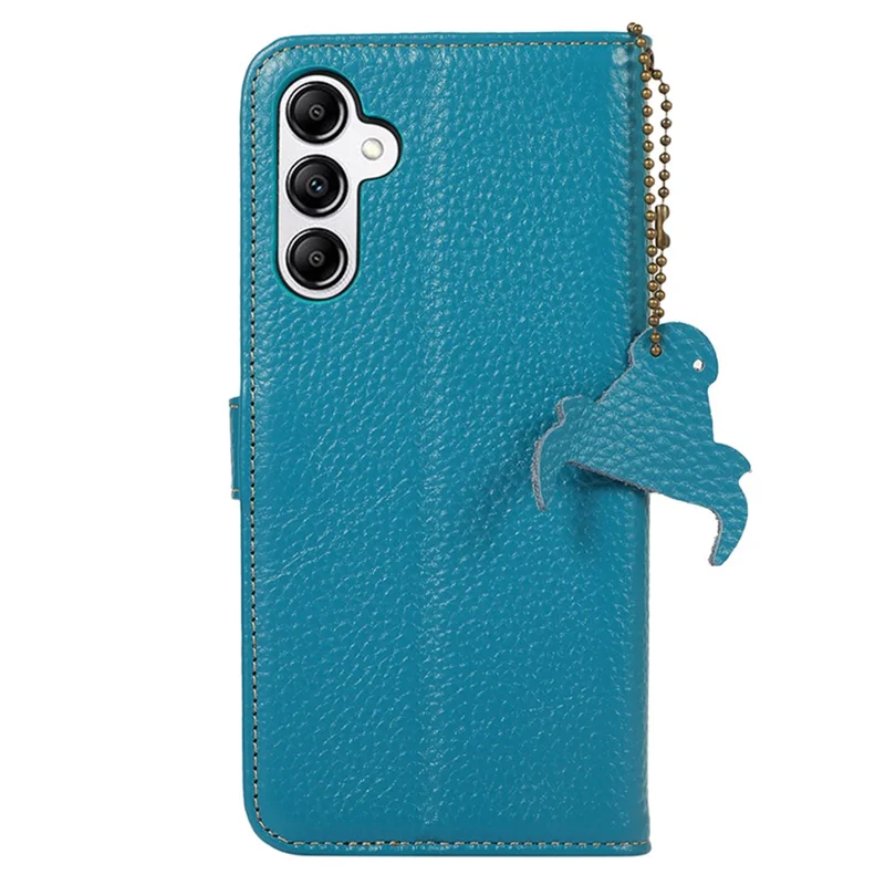 Für Samsung Galaxy S25+ / S24+ Hülle mit Leder-Optik, echtes Rindsleder mit Litschi-Struktur, Wallet-Case - Blau