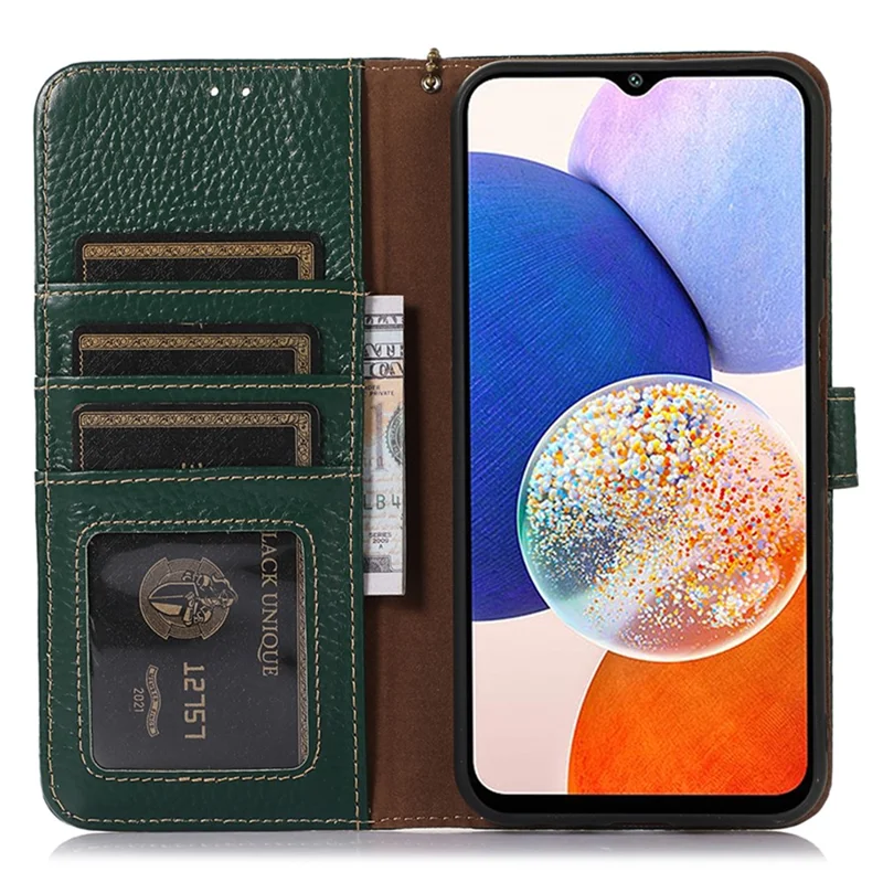 Pour Samsung Galaxy S24 Ultra Case RFID Blocking Genuine Cow Leather Phone Cover - Vert