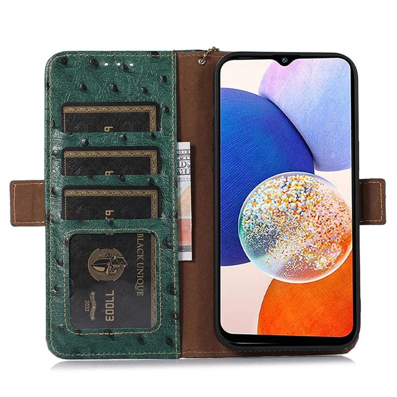 For Samsung Galaxy S25+ / S24+ Case Genuine Cow Leather Wallet Phone Cover - Green