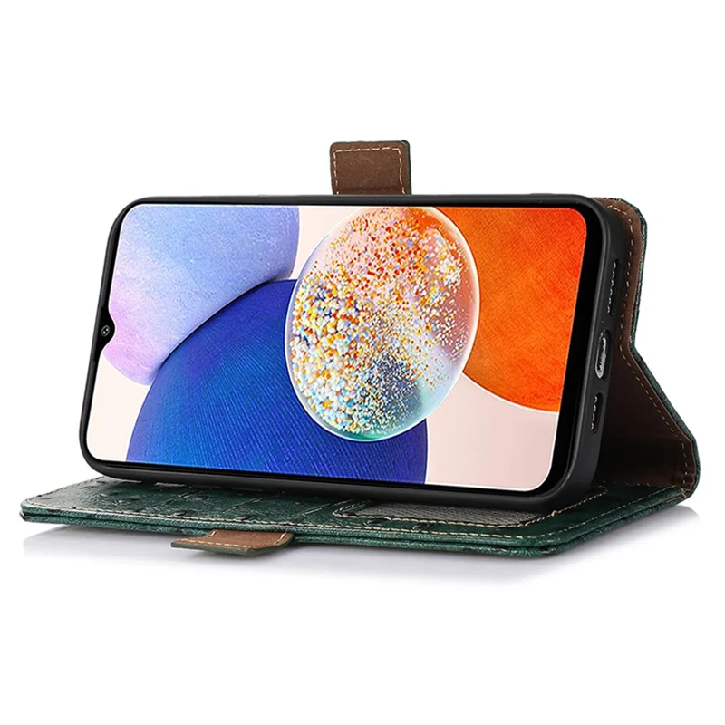For Samsung Galaxy S25+ / S24+ Case Genuine Cow Leather Wallet Phone Cover - Green