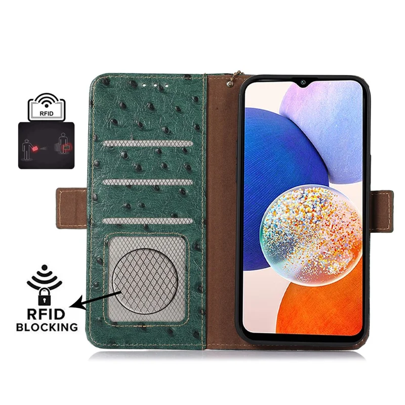 For Samsung Galaxy S25+ / S24+ Case Genuine Cow Leather Wallet Phone Cover - Green