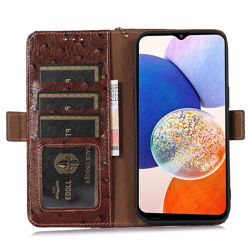 Para Samsung Galaxy S24 Ultra Case RFID Blocking Genuine Cow Leather Cover - Coffee