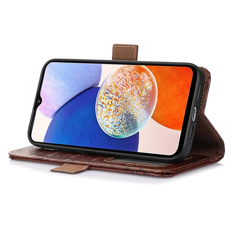Para Samsung Galaxy S24 Ultra Case RFID Blocking Genuine Cow Leather Cover - Coffee