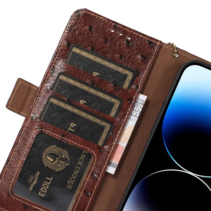 Para Samsung Galaxy S24 Ultra Case RFID Blocking Genuine Cow Leather Cover - Coffee
