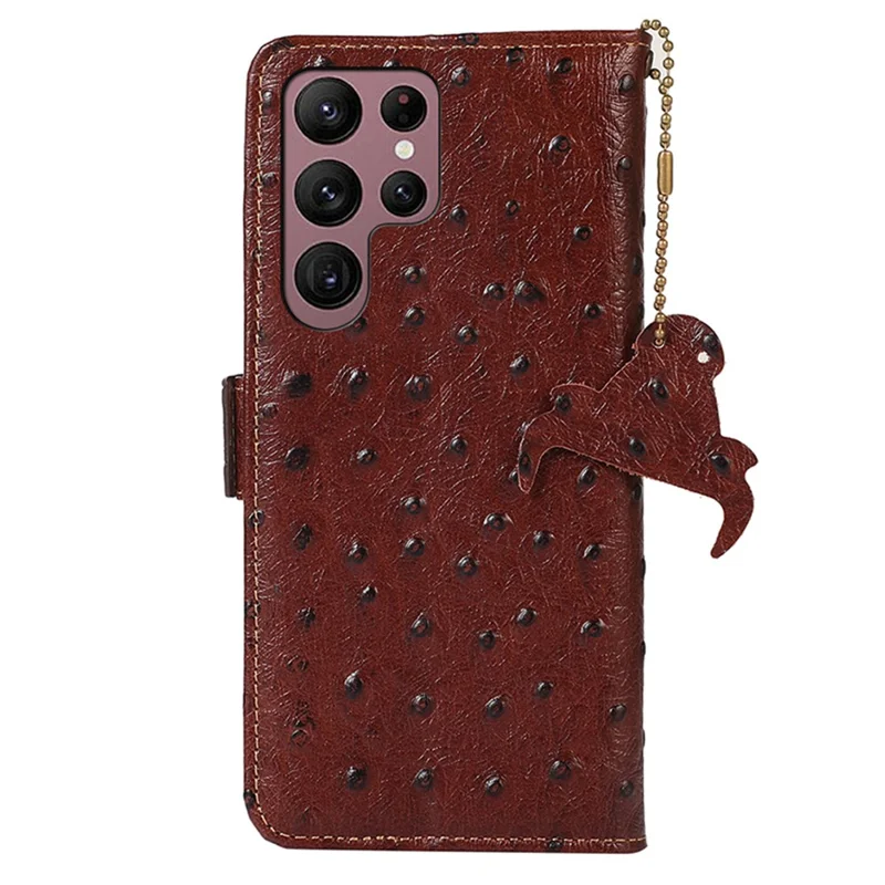 Para Samsung Galaxy S24 Ultra Case RFID Blocking Genuine Cow Leather Cover - Coffee