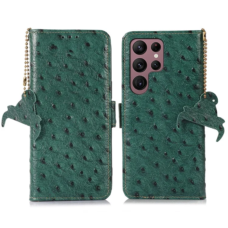 Para Samsung Galaxy S24 Ultra Case RFID Blocking Genuine Cow Leather Cover - Verde