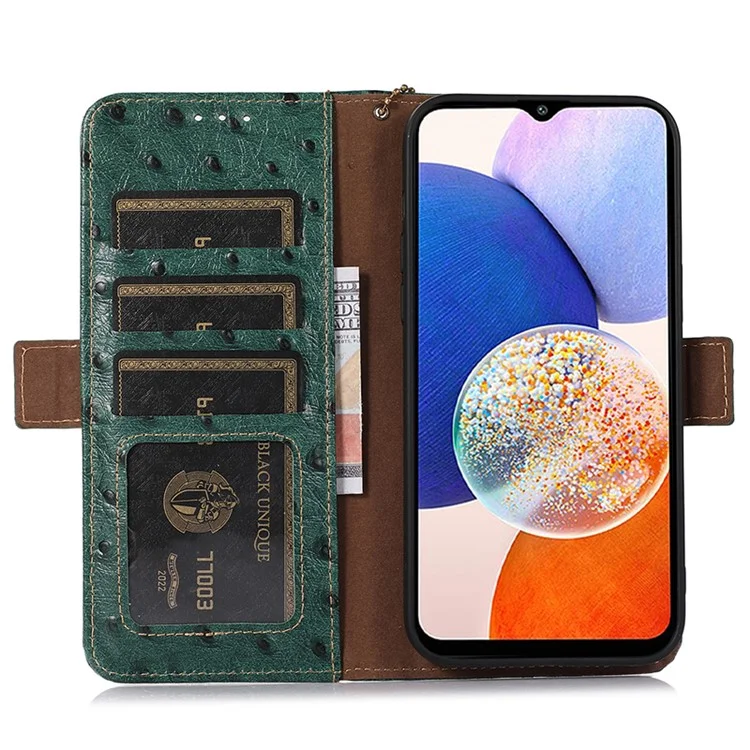 Para Samsung Galaxy S24 Ultra Case RFID Blocking Genuine Cow Leather Cover - Verde