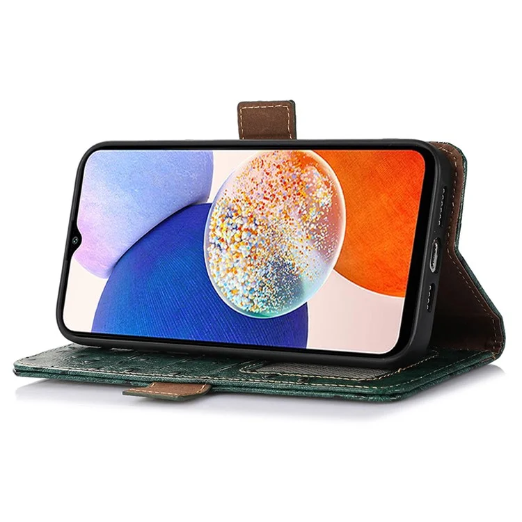 Para Samsung Galaxy S24 Ultra Case RFID Blocking Genuine Cow Leather Cover - Verde