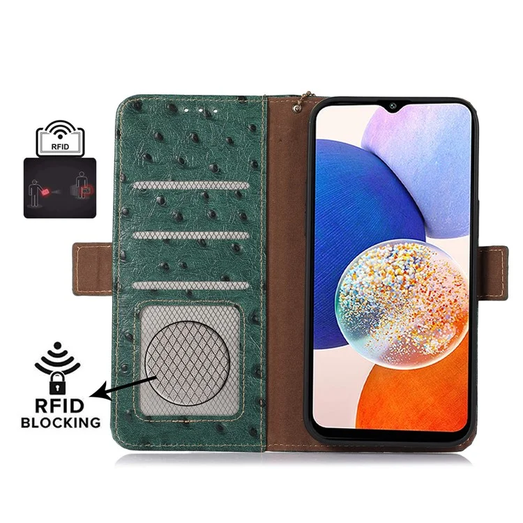 Para Samsung Galaxy S24 Ultra Case RFID Blocking Genuine Cow Leather Cover - Verde