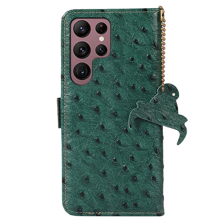 Para Samsung Galaxy S24 Ultra Case RFID Blocking Genuine Cow Leather Cover - Verde