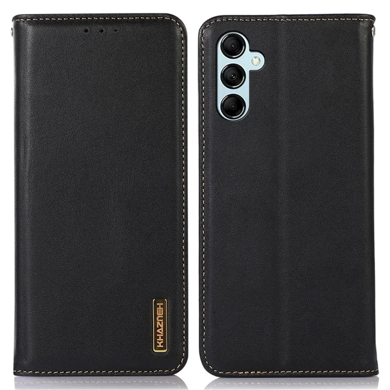 KHAZNEH For Samsung Galaxy S25 / S24 Case Genuine Cow Leather RFID Blocking Phone Cover - Black