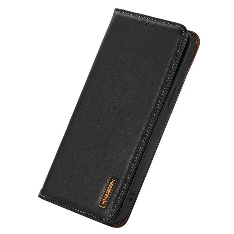 KHAZNEH For Samsung Galaxy S25 / S24 Case Genuine Cow Leather RFID Blocking Phone Cover - Black