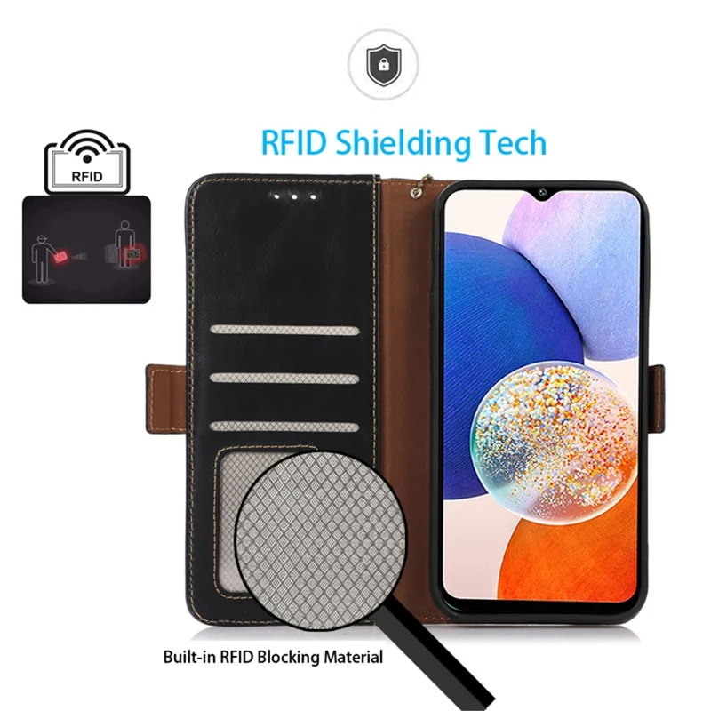 Для Samsung Galaxy S24 Ultra Case RFID Блокировка Бумажник Стенд Телефон Чехол - Черный