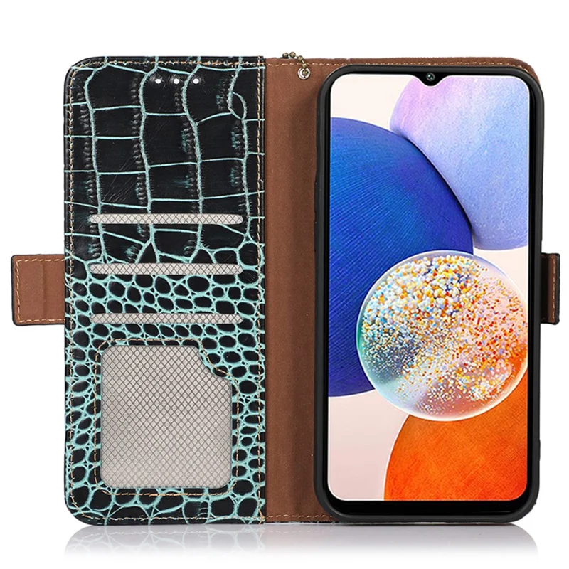 For Samsung Galaxy S24 Ultra Case RFID Blocking Genuine Cow Leather Wallet Phone Cover - Green