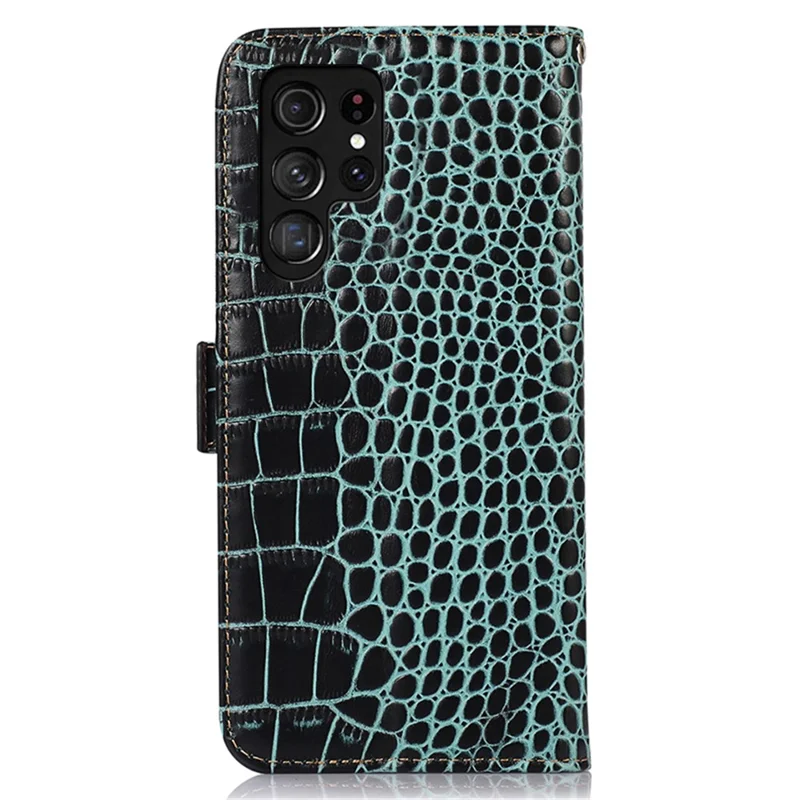 For Samsung Galaxy S24 Ultra Case RFID Blocking Genuine Cow Leather Wallet Phone Cover - Green