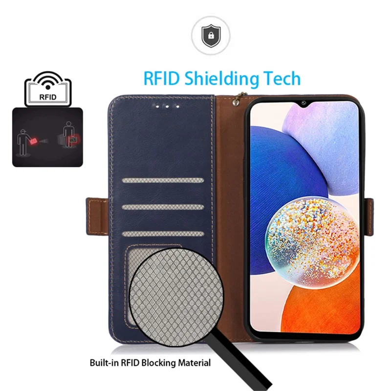 För Samsung Galaxy S25 / S24 Hölse med RFID-skydd, magnetisk spänne, plånbok, mobilhölse - Blå