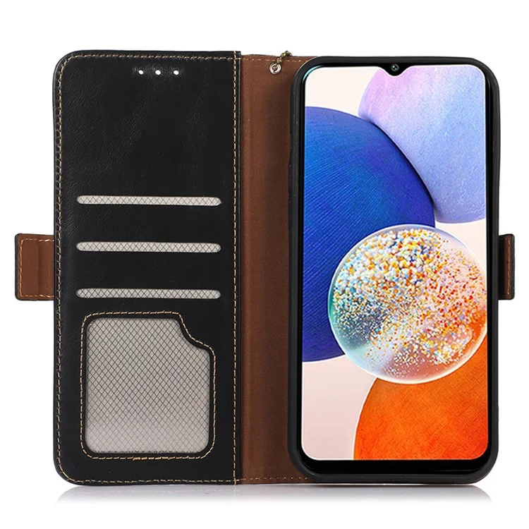 Für Samsung Galaxy S25+ / S24+ Case Genuine Cow Leather RFID Blocking Wallet Cover - Schwarz
