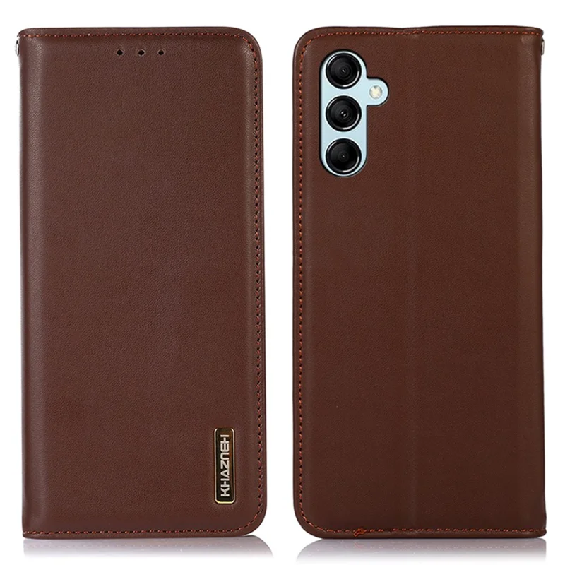 KHAZNEH For Samsung Galaxy S25+ / S24+ Phone Case Genuine Cow Leather RFID Blocking Cover - Brown