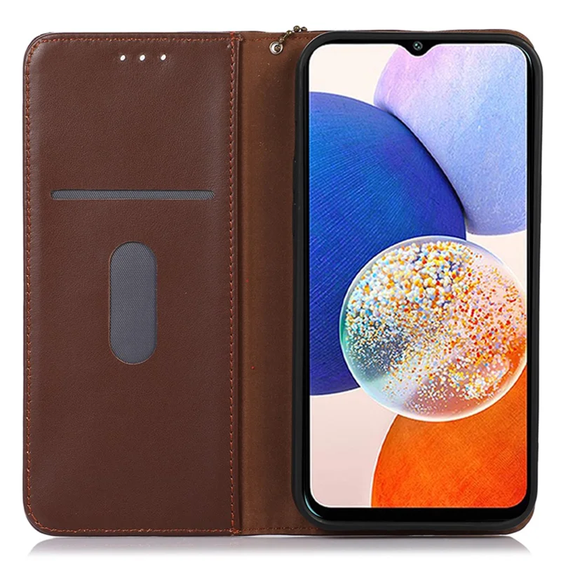 KHAZNEH For Samsung Galaxy S25+ / S24+ Phone Case Genuine Cow Leather RFID Blocking Cover - Brown