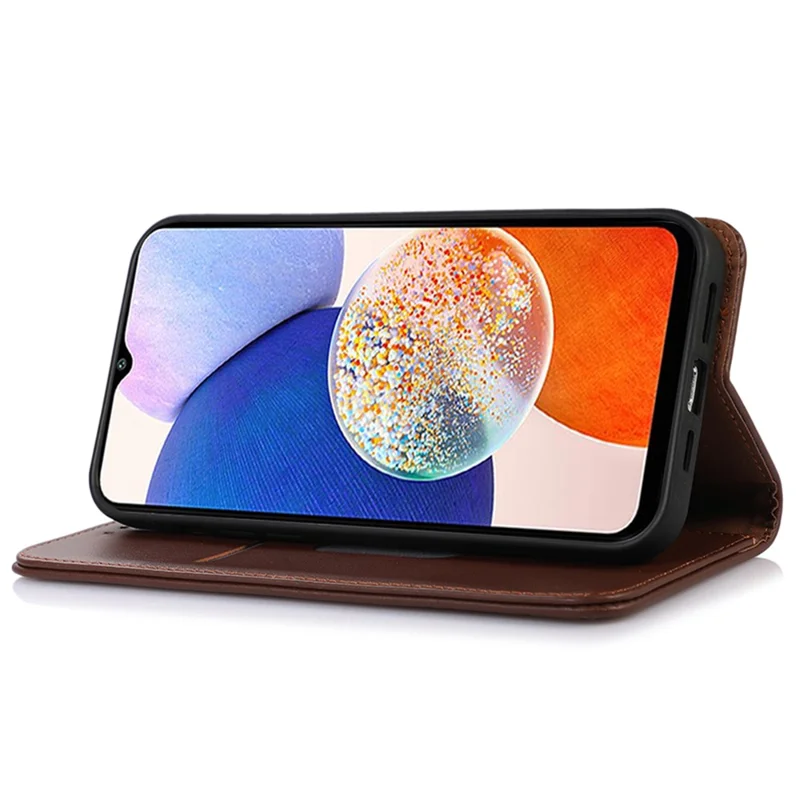 KHAZNEH For Samsung Galaxy S25+ / S24+ Phone Case Genuine Cow Leather RFID Blocking Cover - Brown