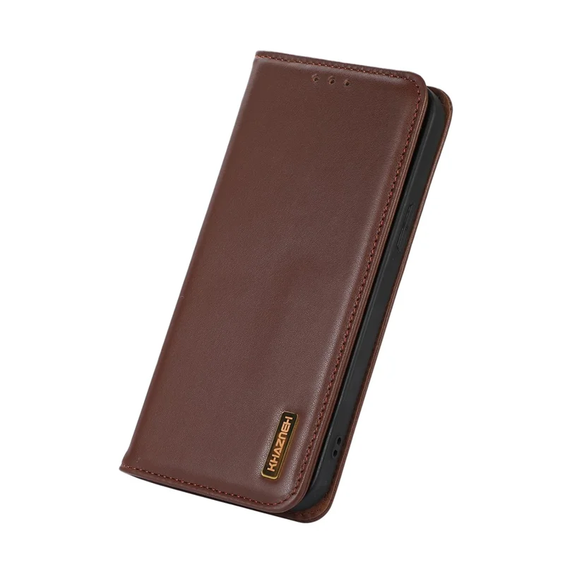 KHAZNEH For Samsung Galaxy S25+ / S24+ Phone Case Genuine Cow Leather RFID Blocking Cover - Brown