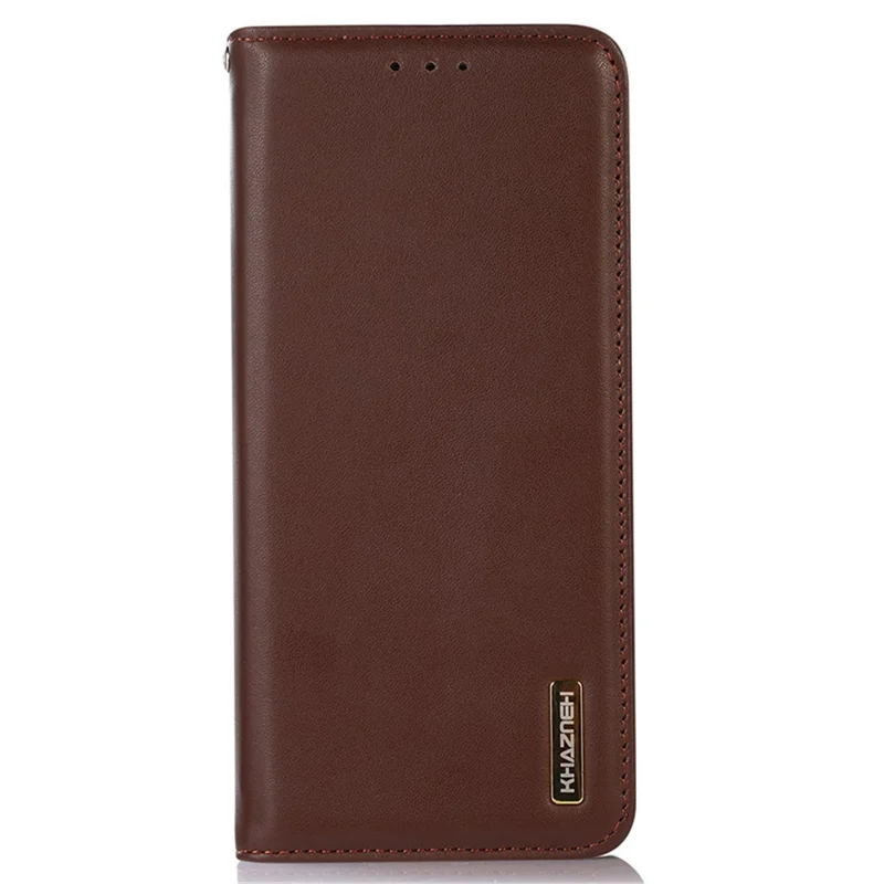KHAZNEH For Samsung Galaxy S25+ / S24+ Phone Case Genuine Cow Leather RFID Blocking Cover - Brown