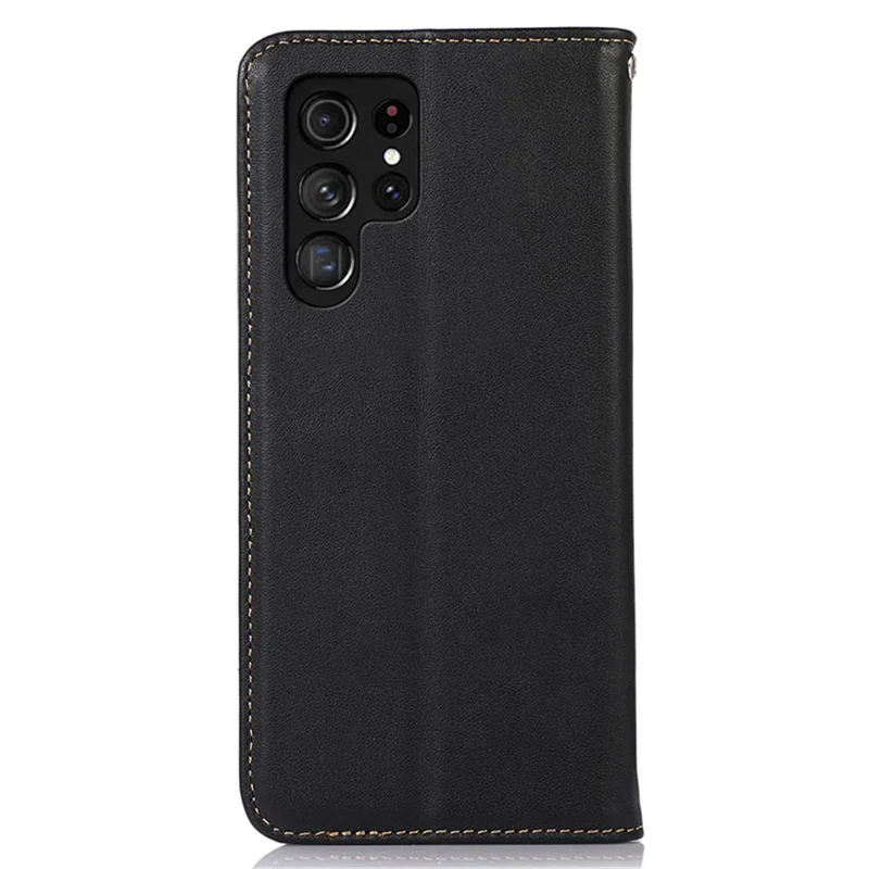 KHAZNEH For Samsung Galaxy S24 Ultra Case Nappa Texture RFID Blocking Phone Wallet Cover - Black
