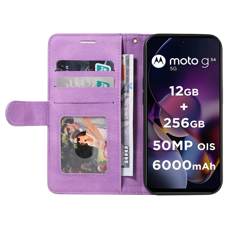 KT Leather Series-1 Custodia in Pelle per Motorola Moto G54 5G Caso Color Fascia Doppia Portafoglio Stand Shell del Telefono - Viola Chiaro