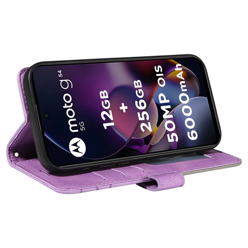 KT Leather Series-1 Custodia in Pelle per Motorola Moto G54 5G Caso Color Fascia Doppia Portafoglio Stand Shell del Telefono - Viola Chiaro