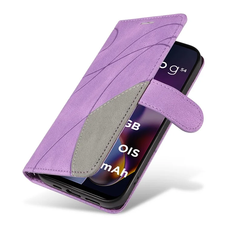 KT Leather Series-1 Custodia in Pelle per Motorola Moto G54 5G Caso Color Fascia Doppia Portafoglio Stand Shell del Telefono - Viola Chiaro