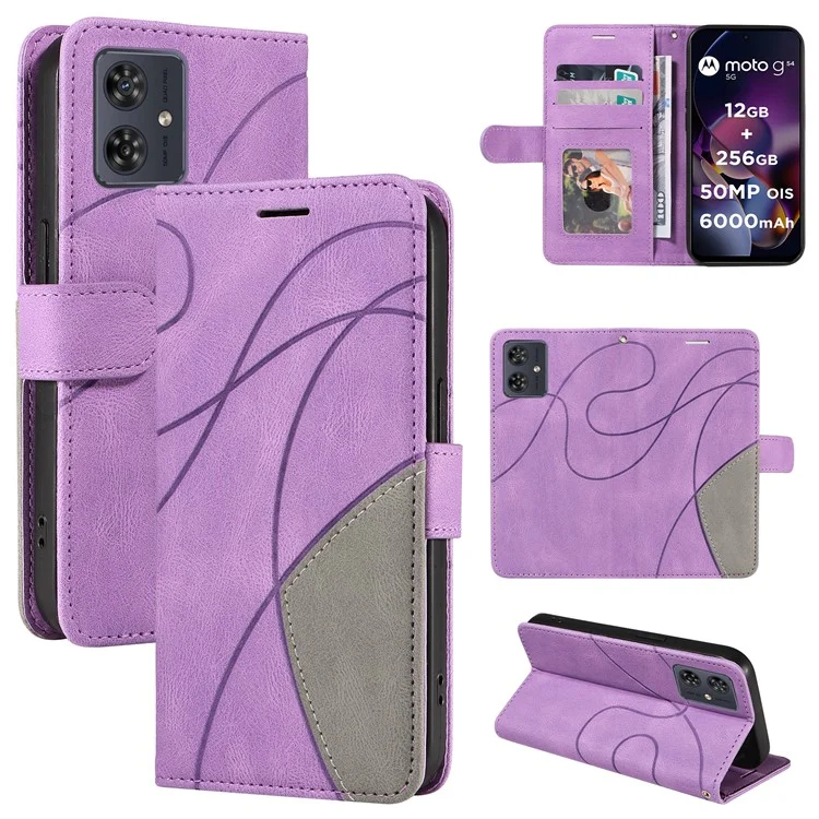 KT Leather Series-1 Custodia in Pelle per Motorola Moto G54 5G Caso Color Fascia Doppia Portafoglio Stand Shell del Telefono - Viola Chiaro