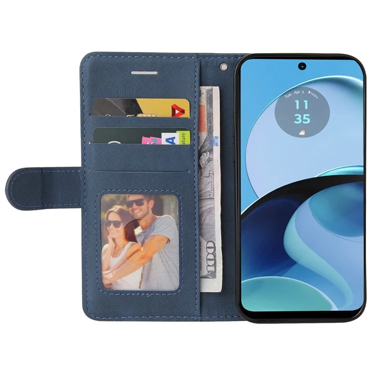 KT Lederreihe-1 für Motorola Moto G14 4G-Hülle, schlanke Passform, PU-Leder-Cover, Ständer, Telefon-Schale, Geldbörse - Blau
