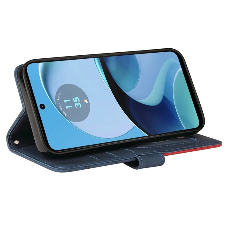 KT Lederreihe-1 für Motorola Moto G14 4G-Hülle, schlanke Passform, PU-Leder-Cover, Ständer, Telefon-Schale, Geldbörse - Blau