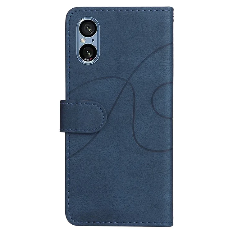 For Sony Xperia 5 V Leather Case Wallet Stand Color Splicing Phone Cover - Blue