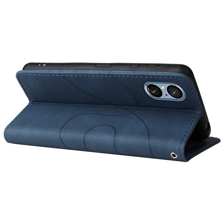 For Sony Xperia 5 V Leather Case Wallet Stand Color Splicing Phone Cover - Blue