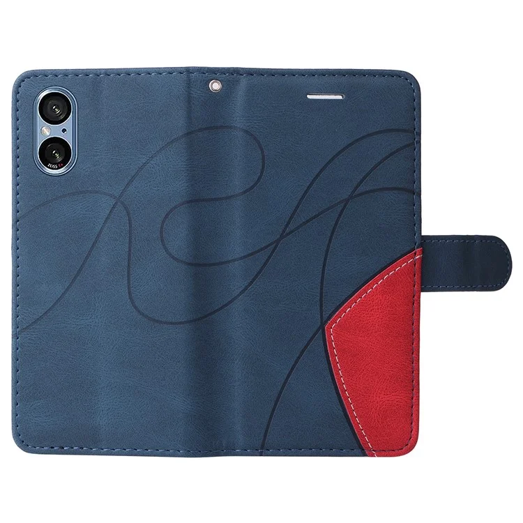 For Sony Xperia 5 V Leather Case Wallet Stand Color Splicing Phone Cover - Blue