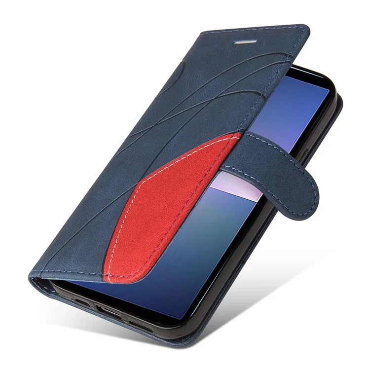 For Sony Xperia 5 V Leather Case Wallet Stand Color Splicing Phone Cover - Blue