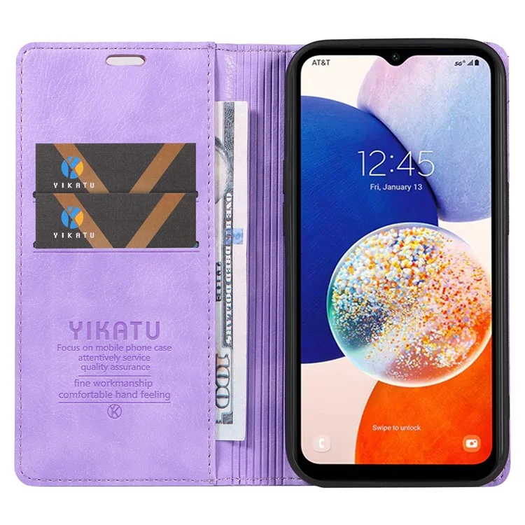 YIKATU YK-006 Pour Samsung Galaxy S23 FE Étui en Cuir Coque de Téléphone Support Portefeuille Magnétique Texture Litchi Housse - Violet