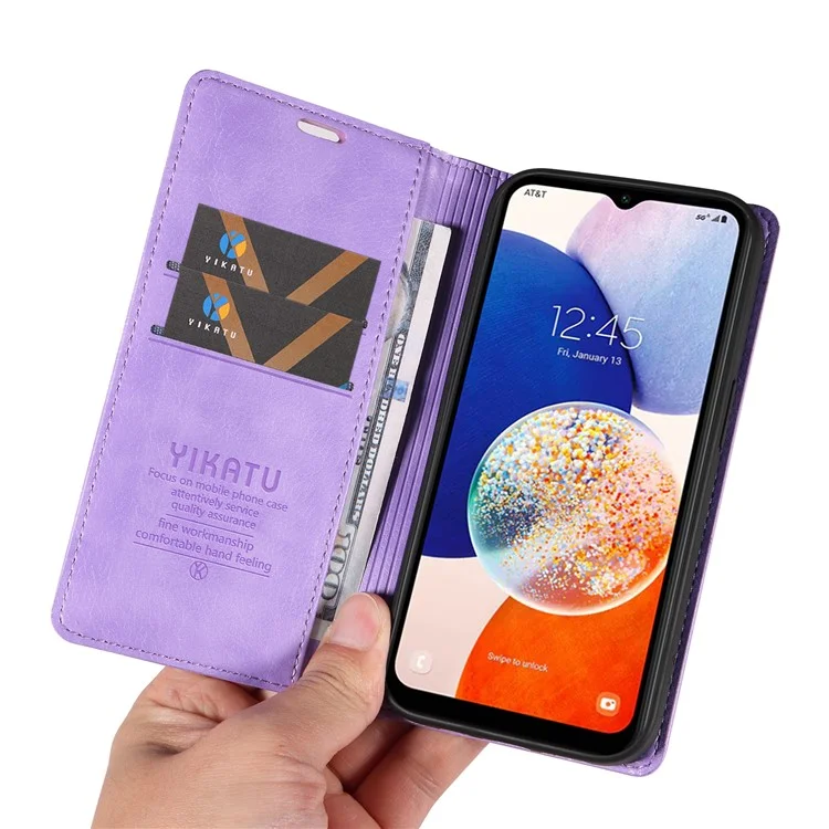 YIKATU YK-006 Pour Samsung Galaxy S23 FE Étui en Cuir Coque de Téléphone Support Portefeuille Magnétique Texture Litchi Housse - Violet