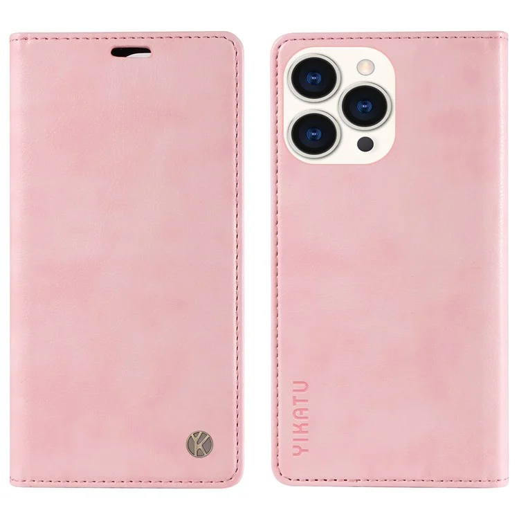 YIKATU YK-006 For iPhone 15 Pro Max Case Stand Wallet Magnetic Leather Cover Phone Shell - Pink
