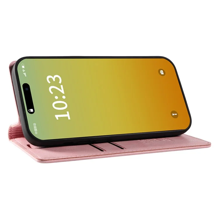 YIKATU YK-006 For iPhone 15 Pro Max Case Stand Wallet Magnetic Leather Cover Phone Shell - Pink