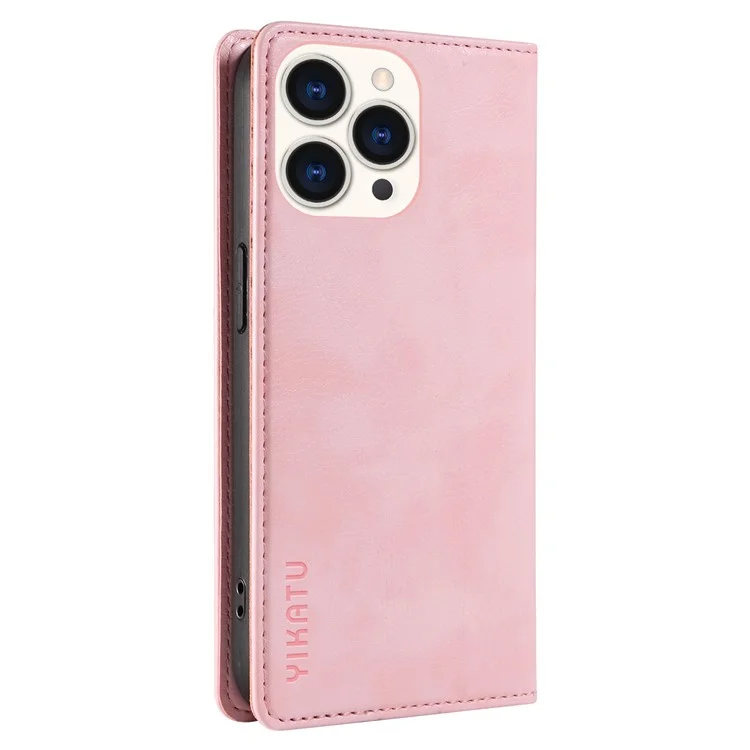 YIKATU YK-006 For iPhone 15 Pro Max Case Stand Wallet Magnetic Leather Cover Phone Shell - Pink