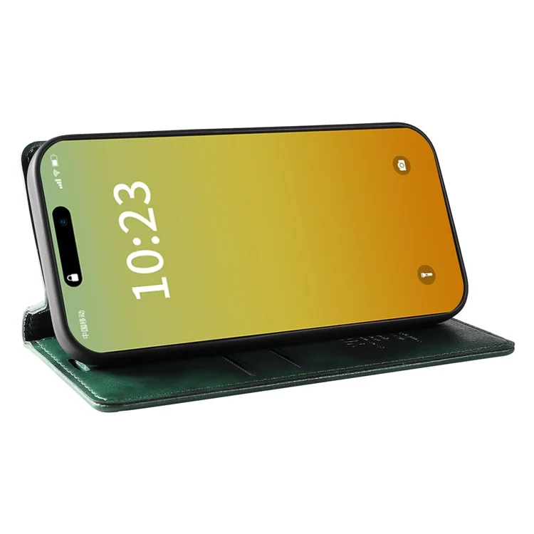 YIKATU YK-006 For iPhone 15 Pro Case Slim TPU + PU Leather Phone Shell Stand Wallet Magnetic Cover - Green