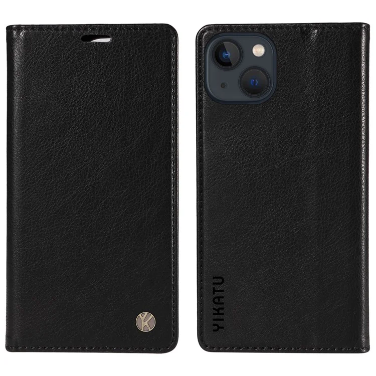 YIKATU YK-006 per iPhone 14 Custodia in pelle con portafoglio Chiusura magnetica Guscio protettivo per telefono - Nero