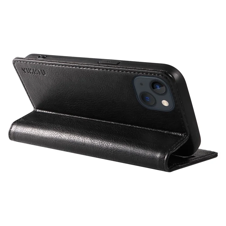 YIKATU YK-006 per iPhone 14 Custodia in pelle con portafoglio Chiusura magnetica Guscio protettivo per telefono - Nero