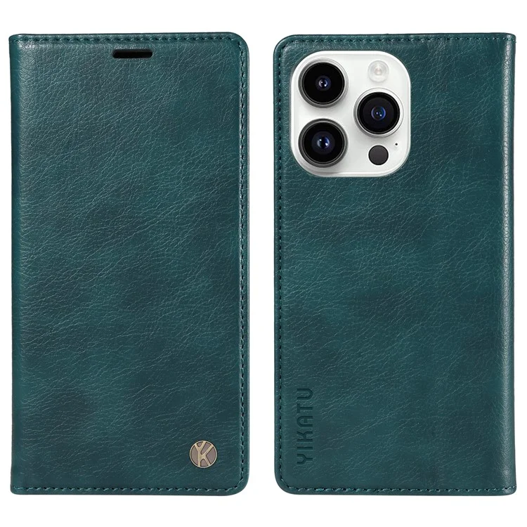 YIKATU YK-006 Funda para iPhone 14 Pro Textura de Litchi Cuero Antidesgaste Cubierta de Cartera para Teléfono - Azul